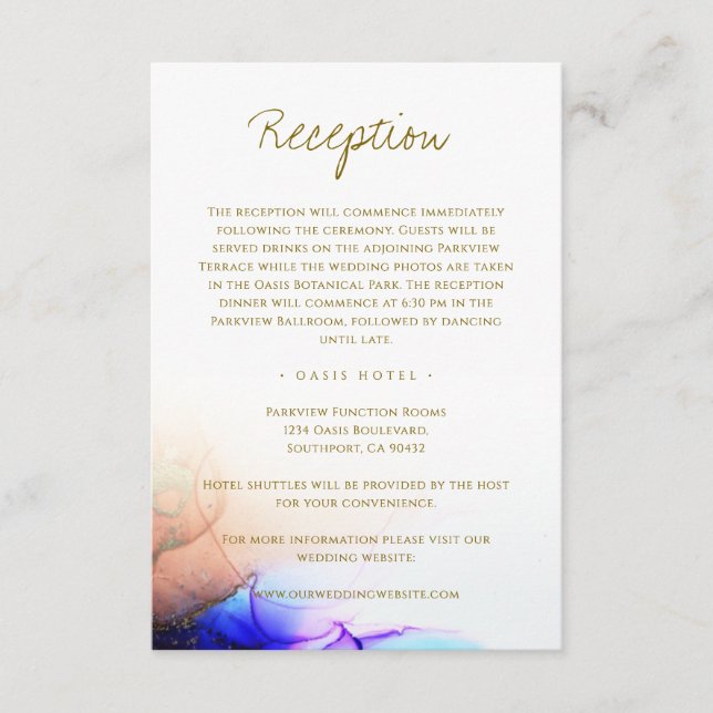 Elegante Sapphire Blue Orange Gold Wedding Begleitkarte (Vorderseite)
