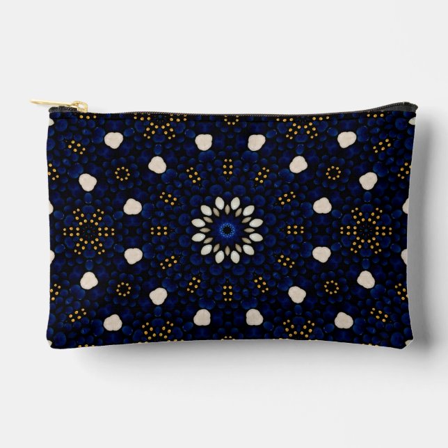 Elegante Sapphire Blue & Pearl Abstrakt Dot Art Zubehörtasche (Vorderseite)