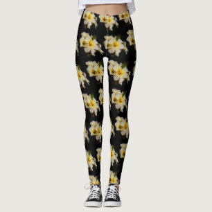 Elegante Satin-Blume auf Schwarz Leggings