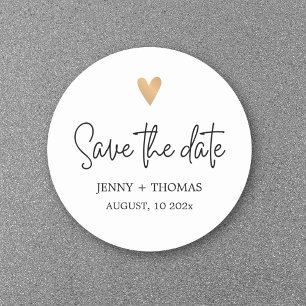 Elegante saubere Hochzeit Gold Herz Save the Date Runder Aufkleber