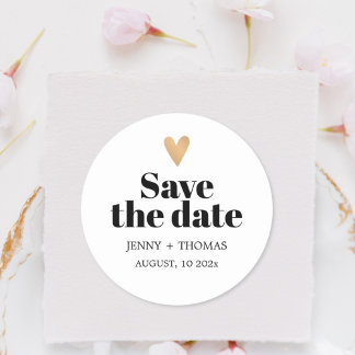 Elegante saubere Hochzeit Gold Herz Save-the-Date Runder Aufkleber