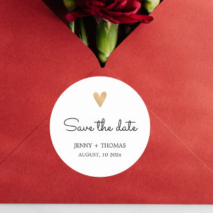 Elegante saubere Hochzeit Gold Herz Save-the-Date Runder Aufkleber