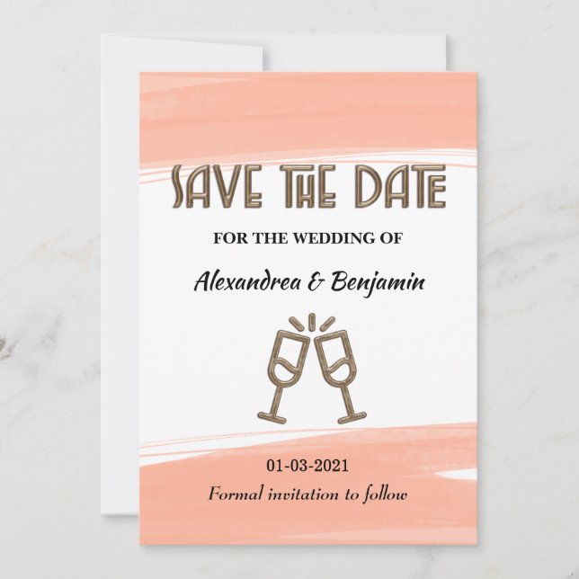 Elegante Save the Date Aquarell Rosa Moderne Karte (Vorderseite)