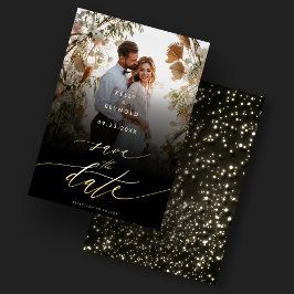 Elegante Save the Date Black Gold Foto Hochzeit Einladung