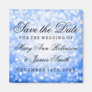 Elegante Save the Date blaue Glitzer-Lichter Magnet