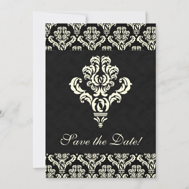 Elegante Save the Date Card Black Suede Cream (Vorderseite)