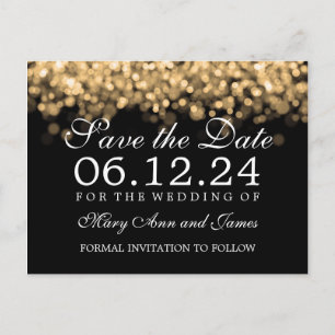 Elegante Save the Date Gold Lights Ankündigungspostkarte