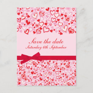 Elegante Save-the-Date-Herzen & Schleifen rosa Kar Ankündigungspostkarte