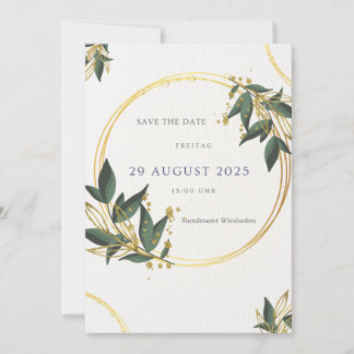 Elegante Save the Date Karte – Gold & Grün