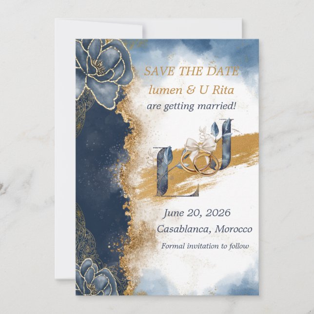 Elegante Save the Date Karte | Hamza U Rita (Vorderseite)