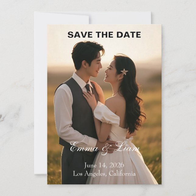 Elegante Save-the-Date-Karte im Golden-Hour-Stil Save The Date (Vorderseite)