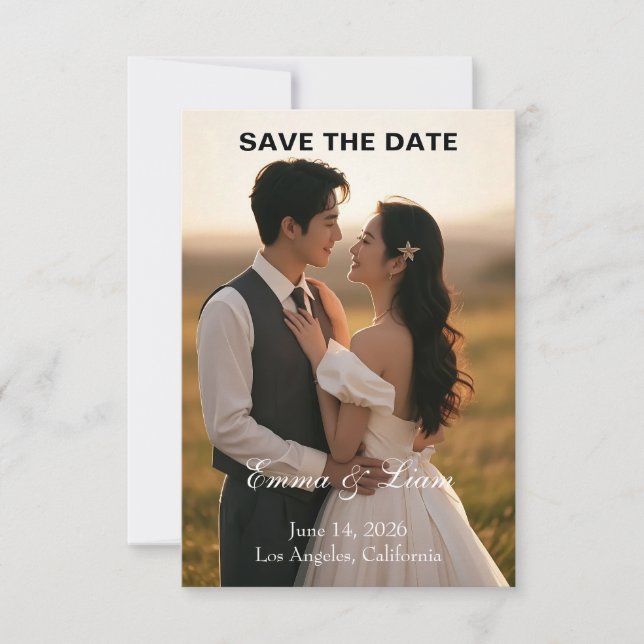 Elegante Save-the-Date-Karte im Goldenen Stundenli Save The Date (Vorderseite)