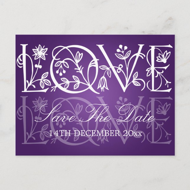 Elegante Save the Date Liebe Blüht Lila Ankündigungspostkarte (Vorderseite)
