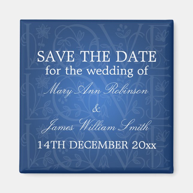 Elegante Save the Date Liebe Blühte Blue Magnet (Vorne)