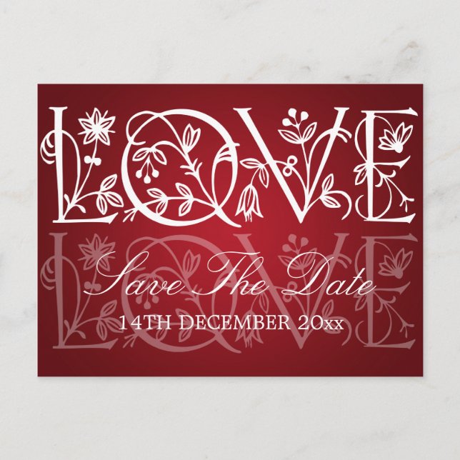 Elegante Save the Date Liebe Geblüht Rot Ankündigungspostkarte (Vorderseite)