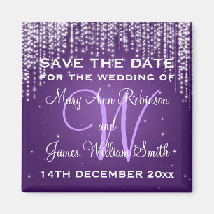 Elegante Save the Date Nachtleben Lila Magnet