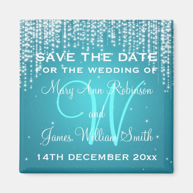 Elegante Save the Date Nachts Dazzle Blue Magnet (Vorne)