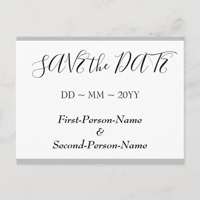 Elegante "Save the Date" Postkarte (Vorderseite)