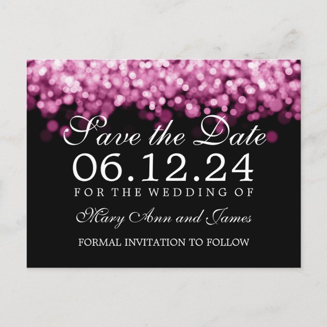Elegante Save the Date rosa Lichter Ankündigungspostkarte (Vorderseite)
