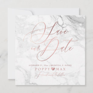 Elegante Save the Date Rose Goldkalligraphie-Marmo