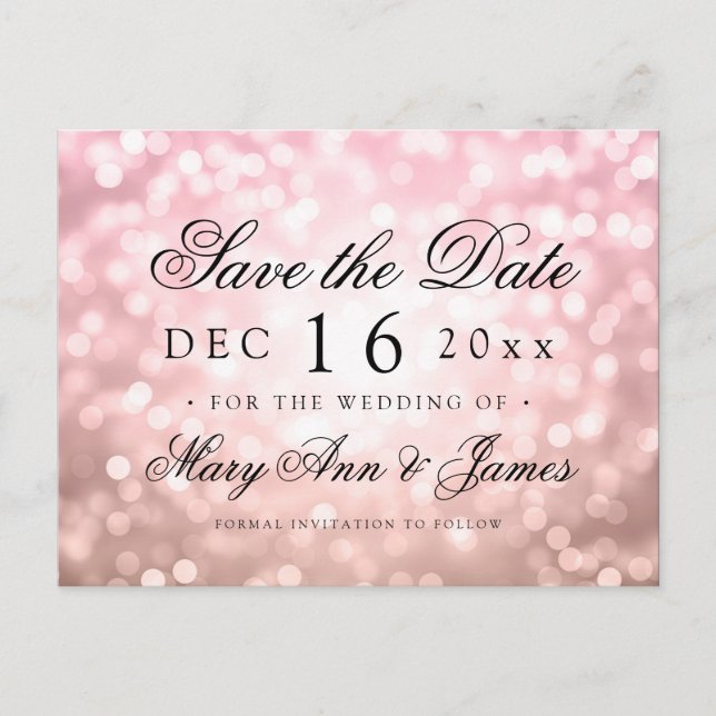 Elegante Save the Date Rose Rosa Farblichter Ankündigungspostkarte (Vorderseite)