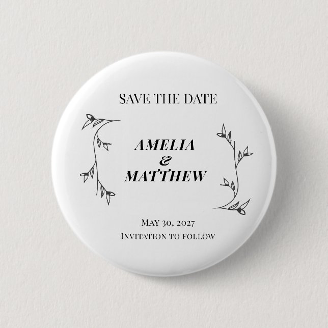 Elegante Save the Date Runde Knopfnadel Button (Vorderseite)