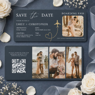 Elegante Save-the-Date-Stehplatz-Karte Flugticket