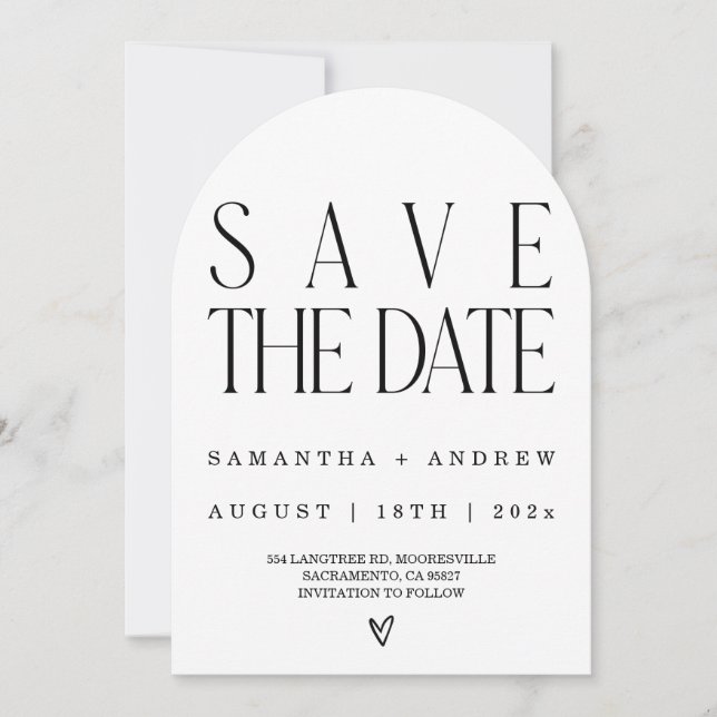 Elegante Save the Date weiße und schwarze Karte (Vorderseite)