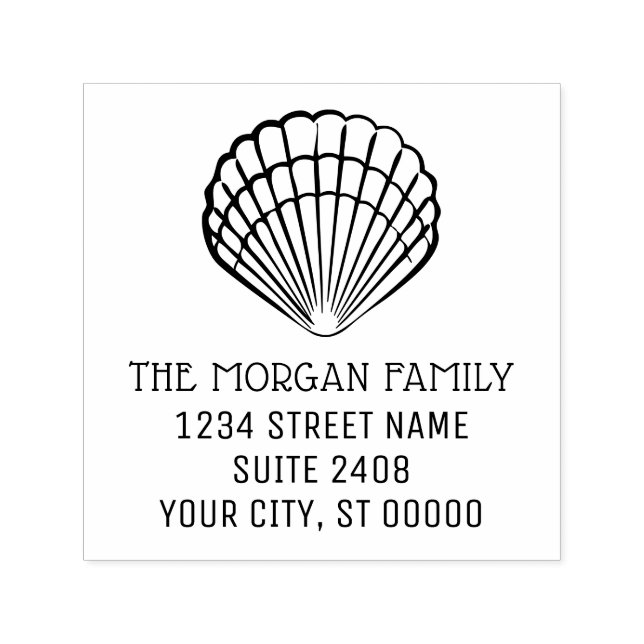 Elegante Scallop-Muschel Seestrand Name Adresse Permastempel (Design)