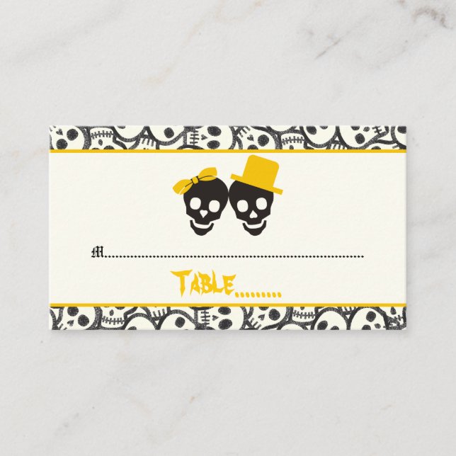 Elegante Schädel Halloween-Platzkarte Platzkarte (Vorderseite)