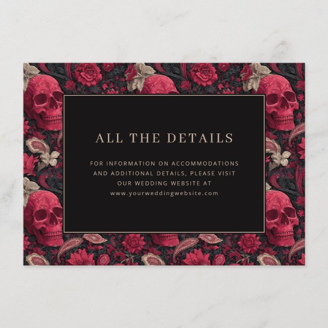 Elegante Schädel- und Blumenhochzeitseinladung Begleitkarte (Vorderseite)