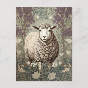 Elegante Schaf-Lavendelblumen-Hintergrund Postkarte
