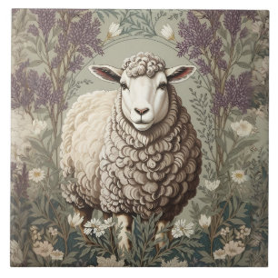 Elegante Schafe Lavendel Blumen Hintergrund Fliese