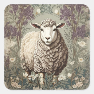 Elegante Schafe Lavendel Blumen Hintergrund Quadratischer Aufkleber