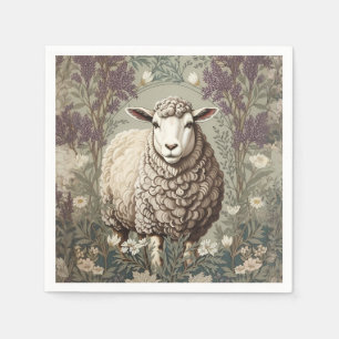 Elegante Schafe Lavendel Blumen Hintergrund Serviette