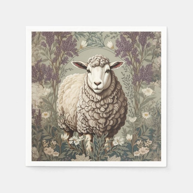 Elegante Schafe Lavendel Blumen Hintergrund Serviette (Vorderseite)
