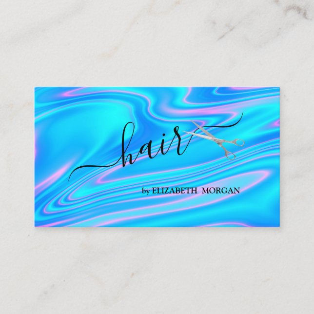 Elegante Scheren Holografisches Haar Visitenkarte (Vorderseite)