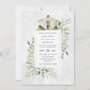 Elegante Scheune   Wasserfarben-Hochzeitseinladung