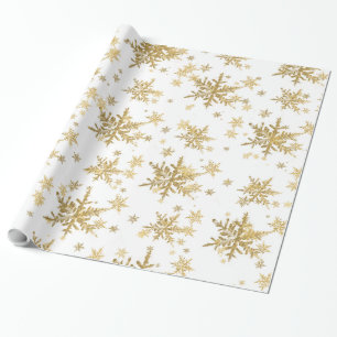 Elegante, schick funkelnde Goldschneeflocken auf W Geschenkpapier