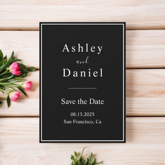 Elegante schick Schwarz-Weiß-Minimal-Hochzeit Save The Date (Von Creator hochgeladen)