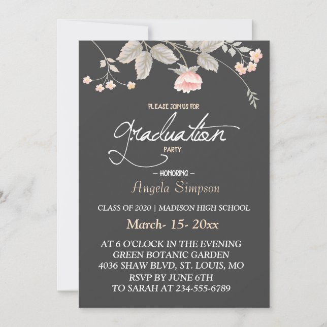 Elegante schicke Aquarellfarben Abschluss CARD Einladung (Vorderseite)