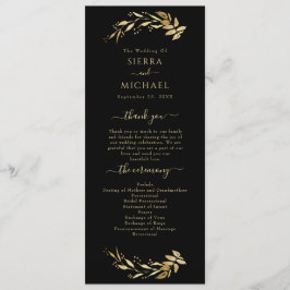 Elegante schicke Black Gold Foliage Hochzeit Programm