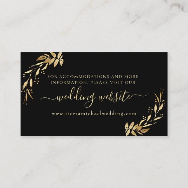 Elegante schicke Black & Gold Foliage Webseite Begleitkarte (Vorderseite)