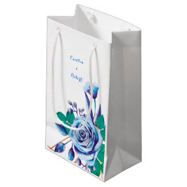 Elegante schicke, blau-farbene Hochzeitskarte Kleine Geschenktüte