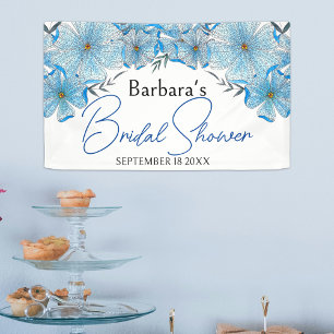 Elegante Schicke Blaue Aquarellblumen Brautparty Banner