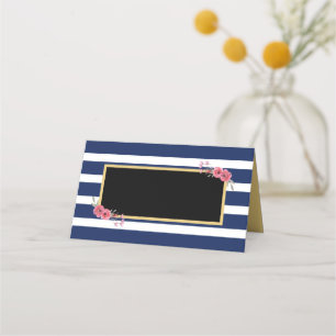 Elegante, schicke Blaue Streifen mit Aquarellfarbe Platzkarte