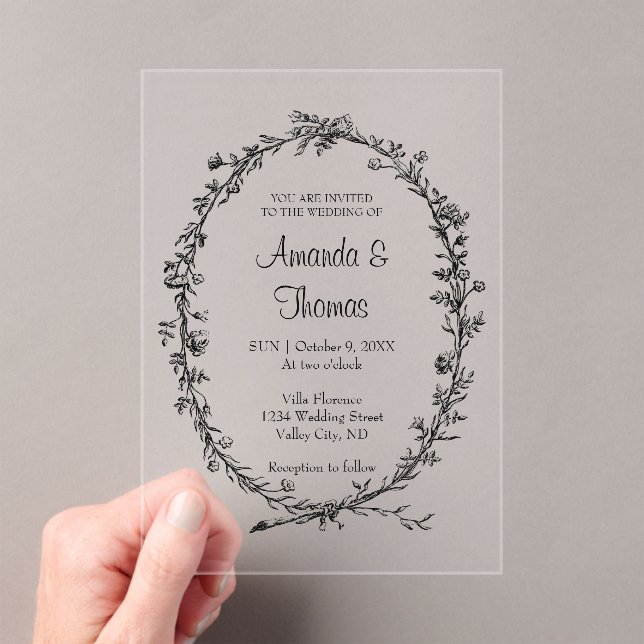 Elegante, schicke, blumengeschmückte Hochzeit Acryleinladungen (Insitu (Handheld))