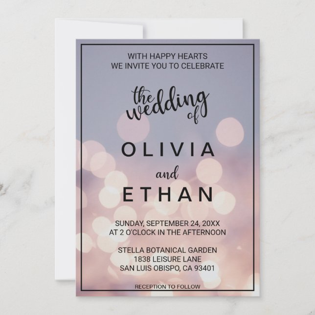 Elegante schicke Bokeh-Lichter klassisch Hochzeit  Einladung (Vorderseite)