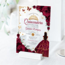 Elegante Schicke Burgunderrosen Goldene Quinceaner