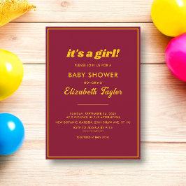 Elegante schicke Burgundy und Gold Luxury Baby Dus Einladung